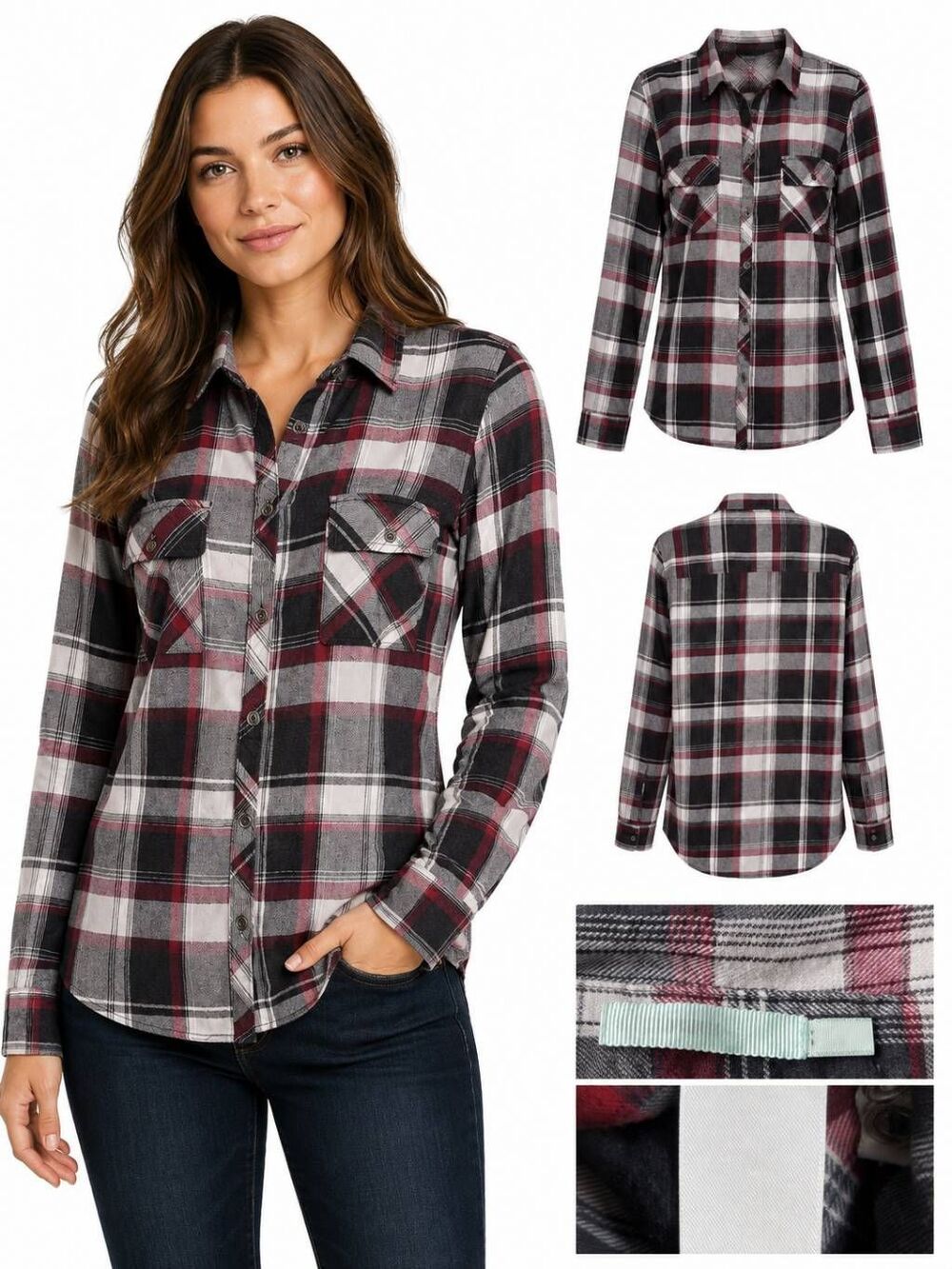 Maurices Red Plaid Button Down Shirt L Long Sleeve Collared Lightweight Cotton B